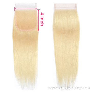 Wholesale 613 Cuticle Aligned Virgin Hair,Russian Blonde Virgin Human Hair Bundles With Closure,4x4 5x5 13x4 13x6 Lace Closure